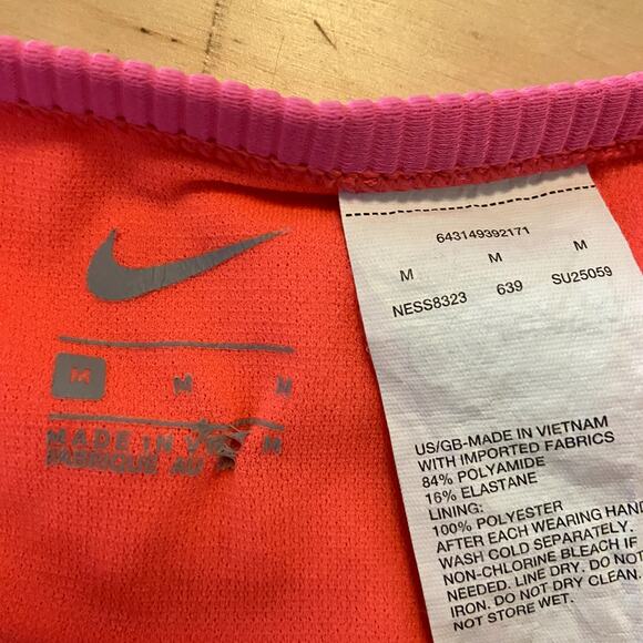 Nike Ribbed Bikini Bottom Swimsuit Nylon Back Logo Hot Pink Medium - Picture 4 of 6